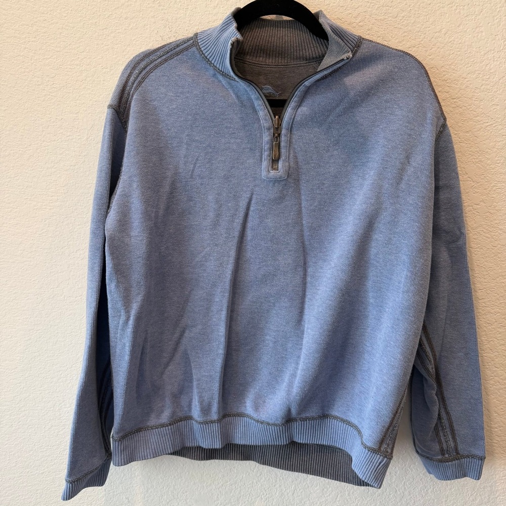 Tommy Bahama Flipside Reversible Quarter Zip Pullover Blue Gray Mens XL